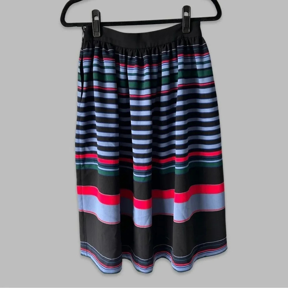 Zara Striped Pleated A Line Midi Skirt